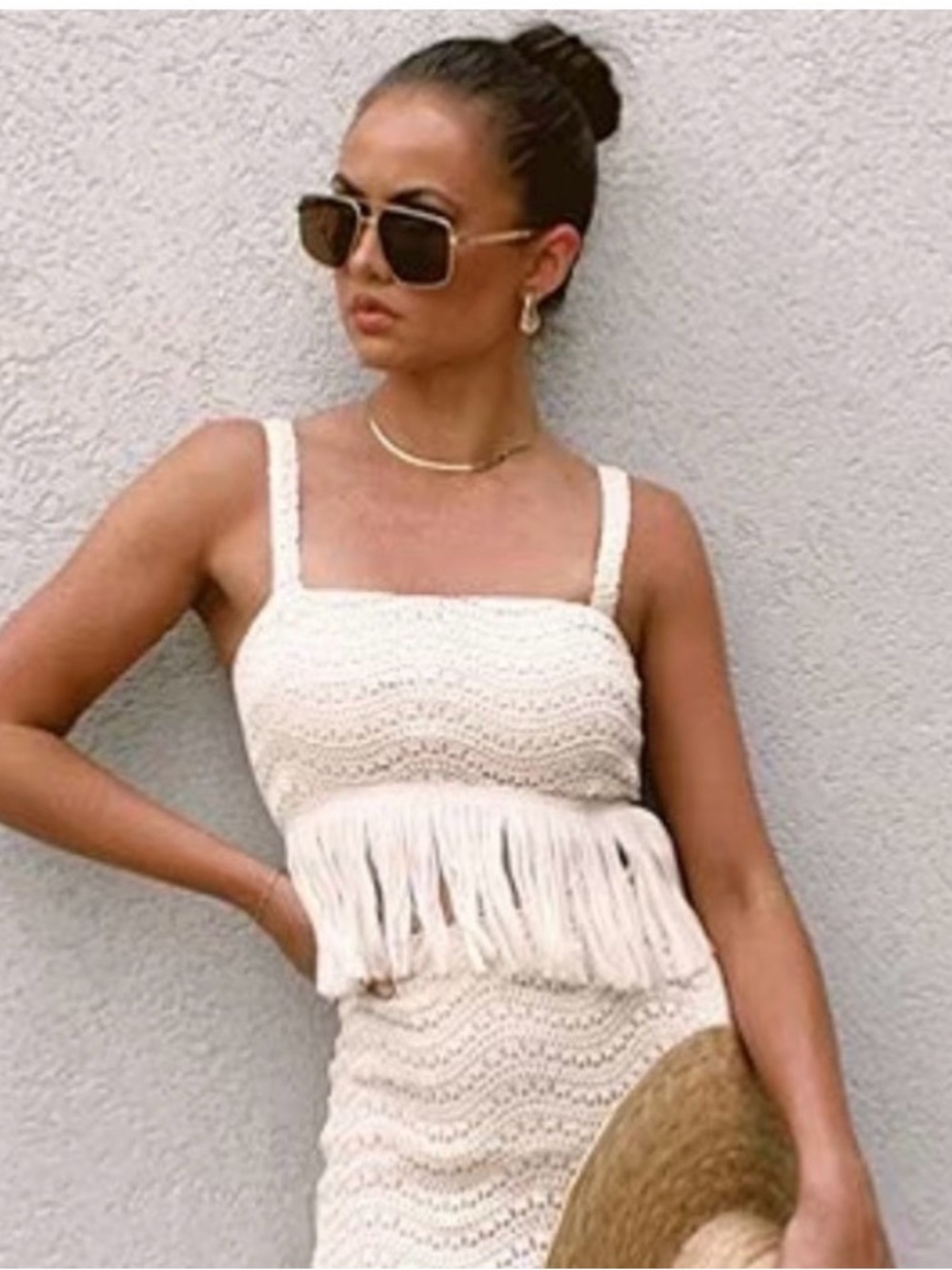 ANTONIO MELANI Cream Crochet Fringe Tank